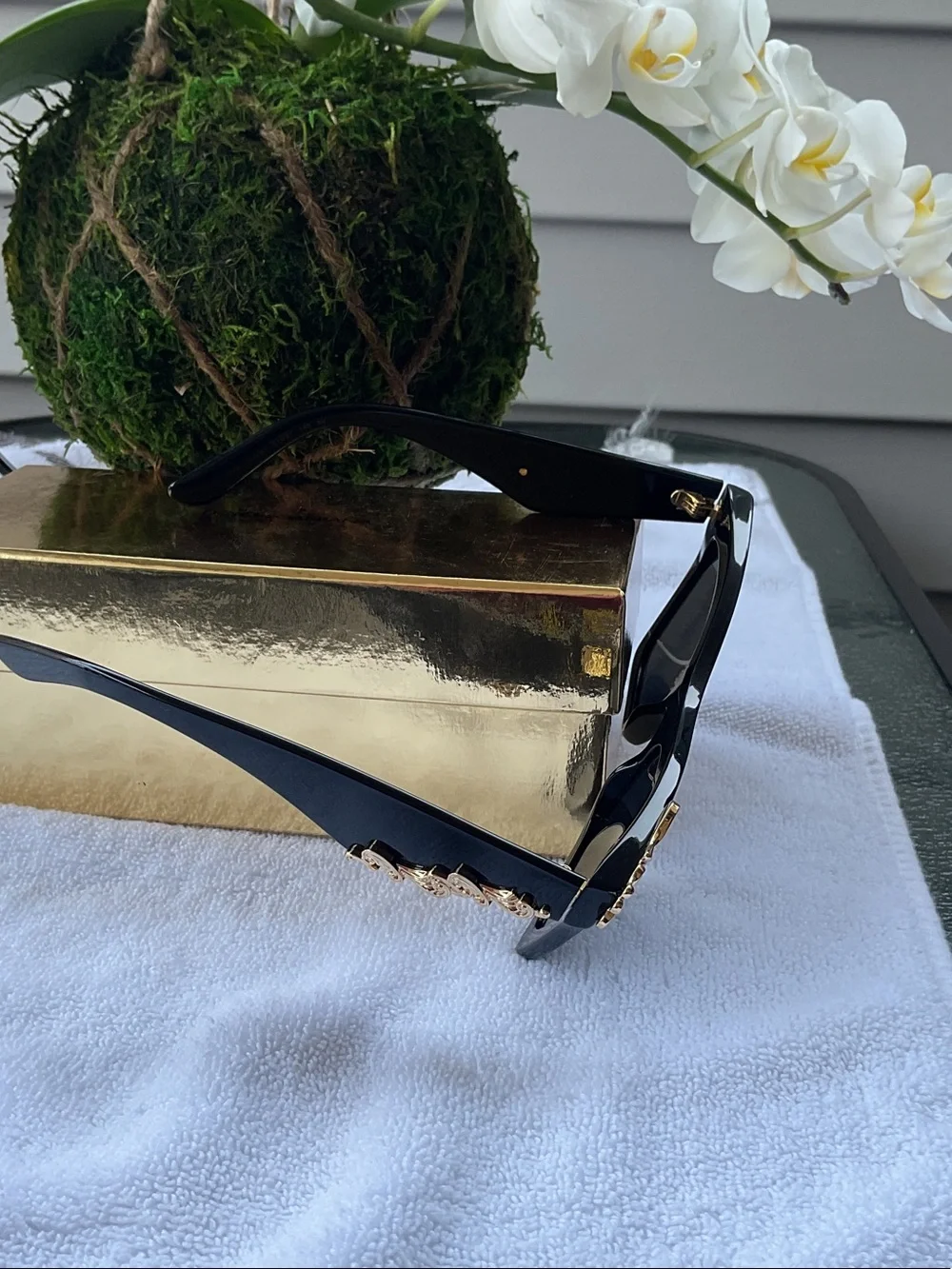 Dolce & Gabbana Black Sunglasses with Gold Filigree Detail